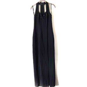 Vtg BB Collections Halter Maxi Sheath Dress Sz 6 Black Slit Formal Prom Dressy